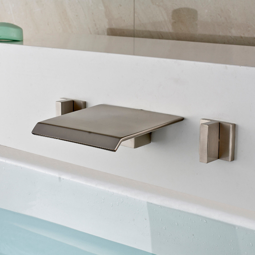 Morelia Double Handle Brushed Nickel Wall Mounted Bathtub Faucet.